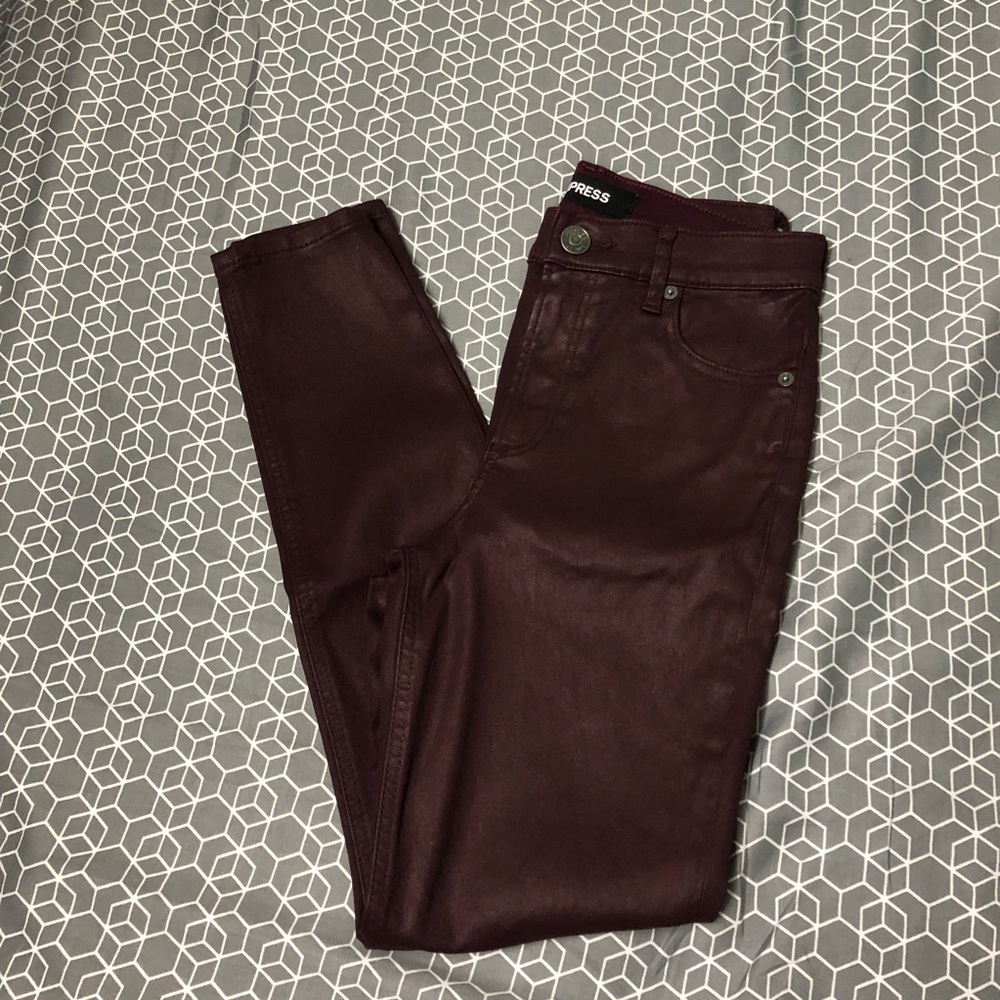 Express High Waist burgundy ankle Jean Leggings